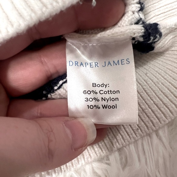 Draper James White Navy Nautical Stripe Cable Knit Crewneck Sweater - Size XS - Picture 5 of 7